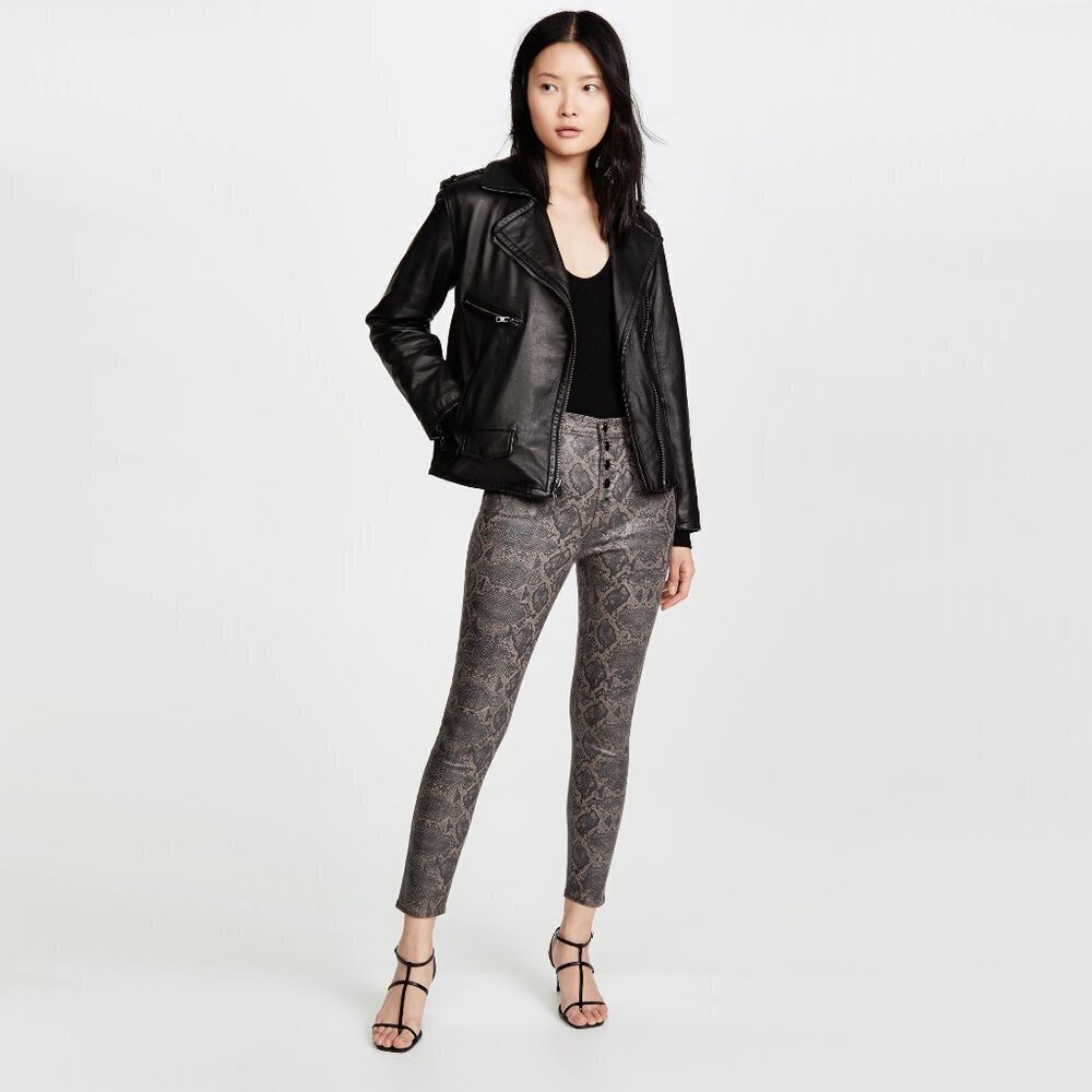 NWT J Brand brown & black snakeskin boa high rise cropped skinny coated jeans